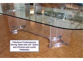 Vintage Orren Ellis Stirling Glass Oval Shaped Dining Table With - Custom Chrome & Lucite Base