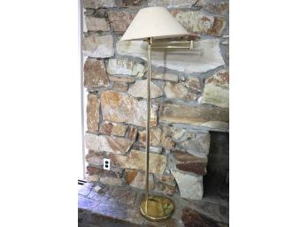 Modern Looking Brass Floor Lamp With Adjustable Arm & Pole Includes Paper Shade