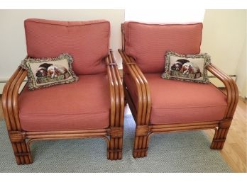 Pair Of Gorgeous Pierce Martin Designer Bamboo Style Rattan Chairs With Cushions In Amazing Condition