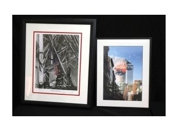 9/11 Memorabilia Of Raising Old Glory Signed/Numbered Lithograph 503554 & Photograph Of The Twin Towers