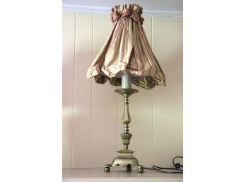 Quality Vintage Early American Style Brass Candlestick Lamp With Custom Shade