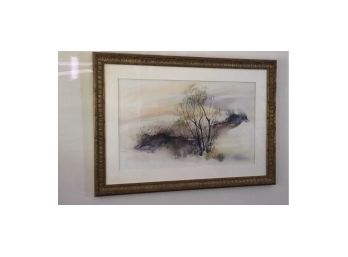 Ethereal Watercolor Landscape Painting Signed Ganek In A Beautiful Vintage Frame