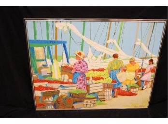 Russ Elliot Signed Painting Dock Scene - Very Bright Colors. Nice Picture