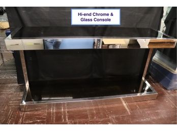 Substantial 2 Shelf  Hi-End Chrome & Smoke Glass Console Table