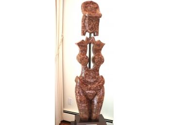 Amazing 5 Ft. Marble Statue La Machine By Nina Cantrell 1978- Ramello Rosso Ital. Marble English Copper Ped