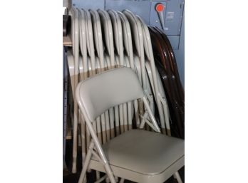 12 Metal Folding Chairs With Padded Seat Cushion 10- Light Colored- 2 Brown Chairs Great For Parties