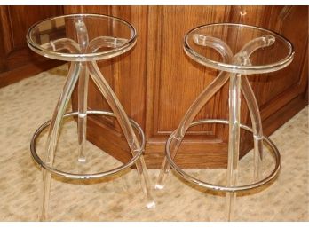 Pair Of Fabulous  Vintage Chrome And Lucite St With A Foot Rest Unique Design! Very Cool Look!