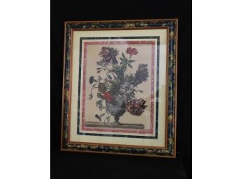 Beautiful J. Batiste Floral Pochoir Print In A Gorgeous Hand Painted Floral Frame