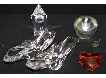 Collection Of Quality Crystal Includes Baccarat Heart, Waterford Obelisk Signed By Artist & Cartier Apple