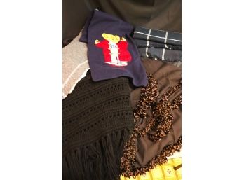 Fraco Ferrari Made In Italy Shawl, Hand Knitted Shawl & Ralph Lauren Scarf With Stitched Bear