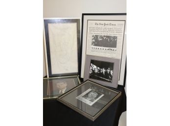 JFK Collection-Assorted Sized Framed Pictures, Binary Code Picture Of JFK & Framed NY Times Headline