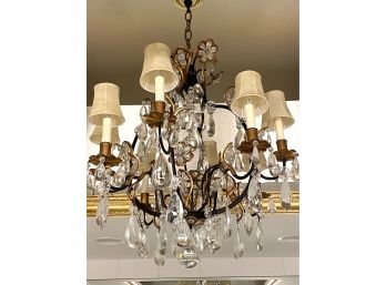 Detailed  Fine Gold And Wrought Iron/metal And Crystal Chandelier With Multiple Floral Motif And Gold Detail