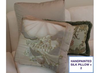 Collection Of Decorative Pillows Includes Hand Painted Silk Pillow