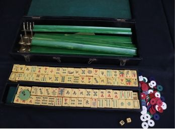 Vintage Mah Jong Set-Spectacular Marbleized Catalin Green Racks, Chips & Beautiful Butterscotch Colored Tiles