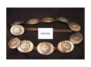 Sterling Navajo Native American Concho Belt With 11 Medallions Stamped S-Fe 925 JR