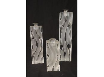 Set Of 3 Vintage MCM Style Gorgeous Lucite Signed Candlesticks With Sleek Curved Detail