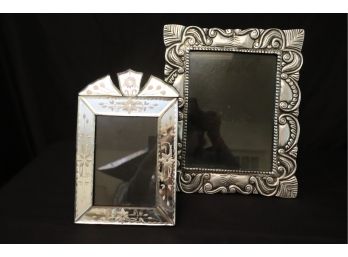 Beautiful Venetian Glass Picture Frame & Large Scrolled Silver Plate Frame