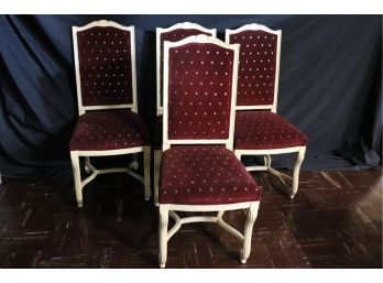 Set Of 4 French Style Dining Chairs With Custom Velvet/Studded Fabric