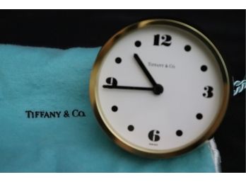 Tiffany Table Clock In A Brass Case With Glass Face & 60s Era Inspired Numerals