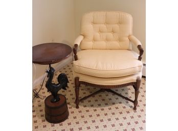 Custom Accent Chair With Padded Arms & Tufted Back Includes Vintage Rooster Pedestal