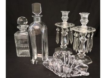 Beautiful Crystal Collection Includes Candlesticks, Orrefors Decanter & Etched Rye Decanter With Stopper