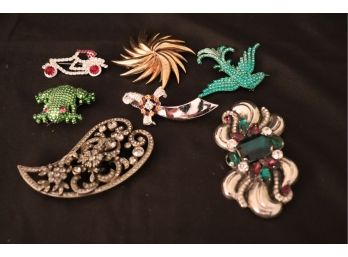 Collection Assorted Brooches Includes Willa Woo, Car, Frog, Sword, Bird & More