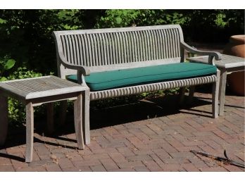Smith & Hawken Quality Teakwood Bench With Cushion & 2 Side Tables