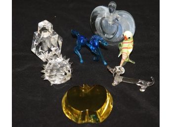 Collection Of Swarovski Hedgehog, Murano Glass Horse, Dog & Parrot, Art Glass, Perfume Bottle, Lucite Bottle