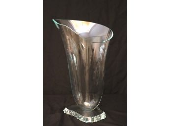 Signed Tall Art Glass Centerpiece Vase Sihdamner 1995 On Gorgeous Cut Base Contemporary Design