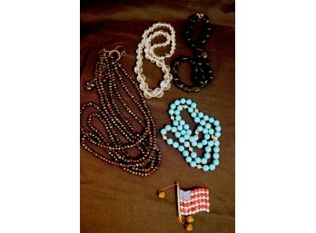 Fashion Jewelry - Beaded Necklaces, Flag Pin, Suzi Roher Designer Necklace & Long Blue Stone Necklace