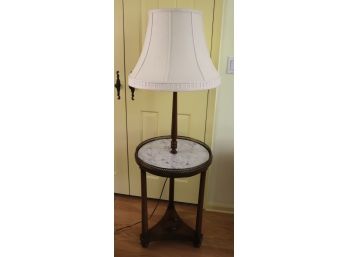 Elegant Lamp Side Table With Marble Top Insert & Beautiful Gallery Rail With Pierced Heart Detail