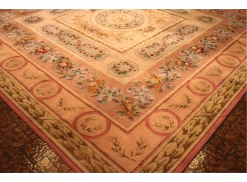 FLORAL OVERSIZED SQUARE RUG 13x13 Ft WITH FLORAL PRINT IN MUTED PINK AND CREME TONES