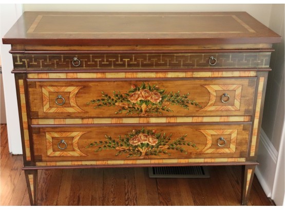 Gorgeous Burlwood Style Handpainted Chest With Stenciled Floral Detail! Italian Decorative Craft