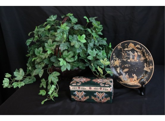 Decorative Faux Plant 16 Tall And Painted Box By Oklahoma Importing Plus Plate By Kaiser Kuhn
