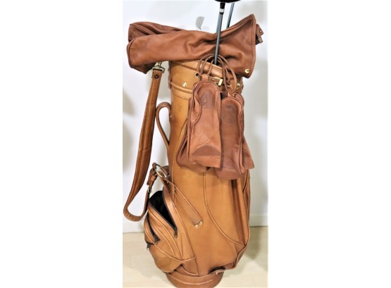 Harrahs Leather Golf Bag Acuity, Voltage Drivers & Walter Hagen Varsity Irons, Leather Bag Has Iron Covers