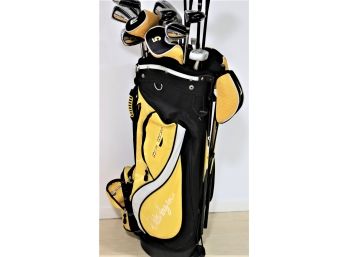 Golf Clubs With Yellow Hager Varsity Bag - Includes Baffler Steel Classic Drivers -10.5 Assorted Varsity Iron