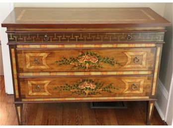 Gorgeous Burlwood Style Handpainted Chest With Stenciled Floral Detail! Italian Decorative Craft