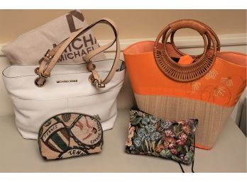 Womens Handbags - Michael Kors, Woven Canvas, Small Tennis Pouch & Floral Knit Style Design
