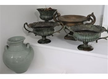 Beautiful Celadon Art Vase With Decorative Metal Urns Assorted Sizes