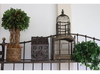 Decorative Faux Plants, Bird Cage And Candle Tea Light Lantern House