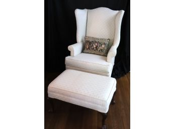Wingback Accent Chair With Ottoman And Textured Fabric