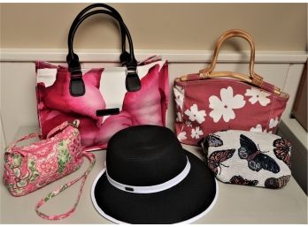 Womens Accessories-Designer Hat By Sun N Sand, Longchamp Pink Bag Small Vera Bradley & Fun Bags