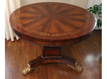 Beautiful Starburst Burlwood Inlaid Top Accent Table With Painted Gold Feet