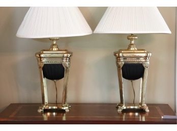 Pair Of Quality Brass And Porcelain Lamps With Claw Feet