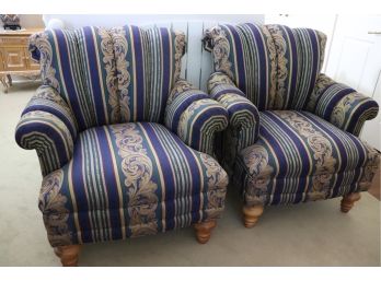 Pair Of Beachley Rolled Arm/Back Custom - Gorgeous Scrolled & Striped Fabric