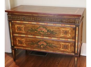 Gorgeous Handpainted Burlwood Style Painted Chest With Stenciled Floral Detail