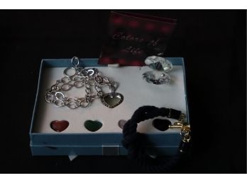 Fashion Jewelry- Vineyard Vines Bracelet, Mini Crystal Clam With Pearl, Heart Necklace & Color Of Life Gem