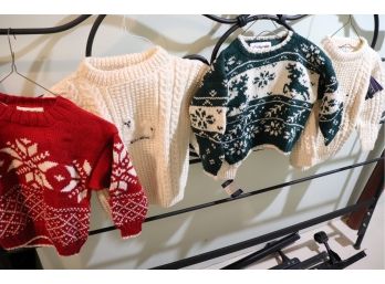 Collection Of Vintage Kid's Knitted Sweaters- Molly Goggles3-4, 4-5 & Avocado Collection Sz 28 & 30 With Ta
