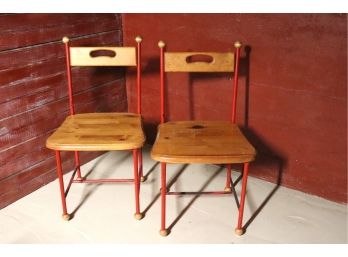 Pair Of Ron Fisher Metal/Wood Chairs - Cool Vintage Pieces