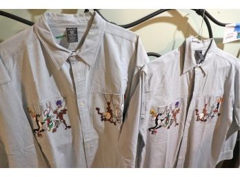 .Vintage Button Up Warner Bros Studios Shirts With Awesome Graphics Size Small & Size XXL